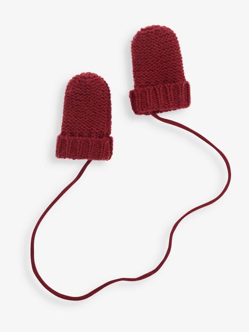 JoJo Maman Bébé Berry Knitted Mittens with String