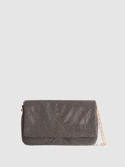 Reiss Gunmetal Soho Embellished Shoulder Bag