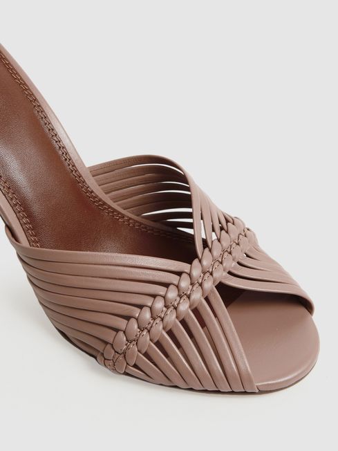 Reiss Blush Imogen Leather Woven Heeled Mules