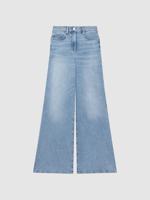 Reiss Ameria - Mid Blue Petite Palazzo Jeans, 25