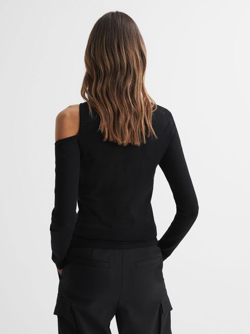 Reiss Black Lucille Fitted Cut-Out Long Sleeve Top