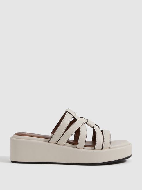 Reiss White Naya Leather Strappy Platform Sandals