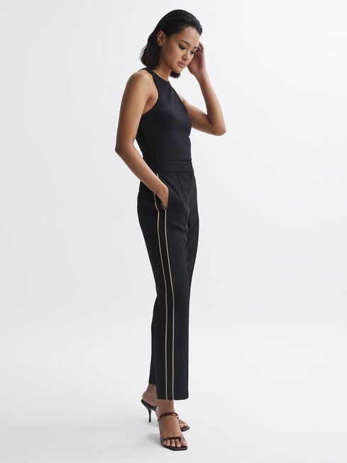 Tapered Fit Side Stripe Trousers in Black REISS Canada