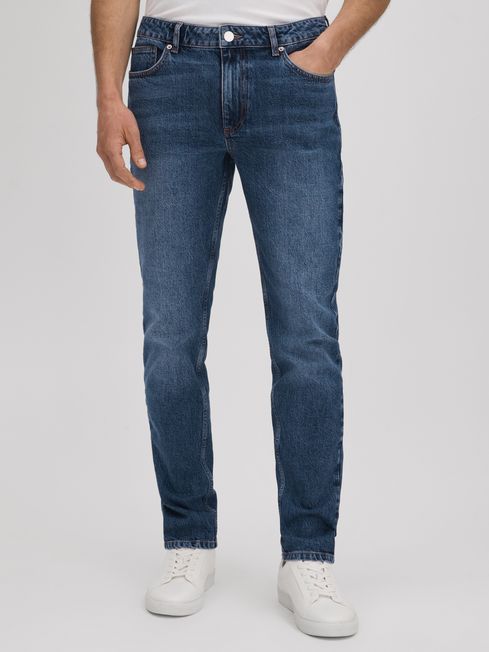 Reiss Mid Blue Wash Calik Tapered Slim Fit Washed Jeans