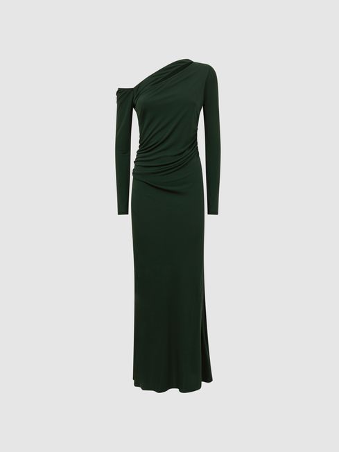 Reiss Green Delphine Off The Shoulder Cut Out Maxi Dress