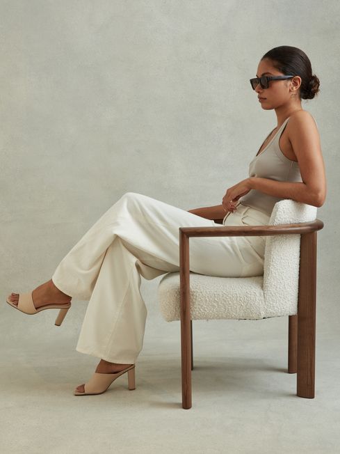 Reiss Nude Leather Block Heel Mules 4 Resort Holiday Wear