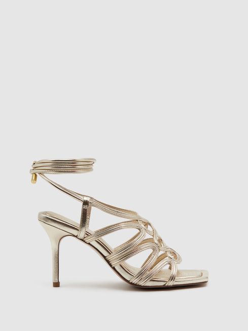 Reiss Gold Keira Strappy Open Toe Heeled Sandals