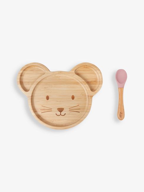 JoJo Maman Bébé Bamboo Suction Mouse Plate & Spoon Set