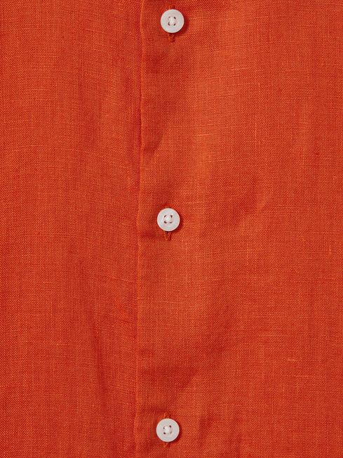 Reiss Burnt Orange Holiday Junior Short Sleeve Linen Shirt