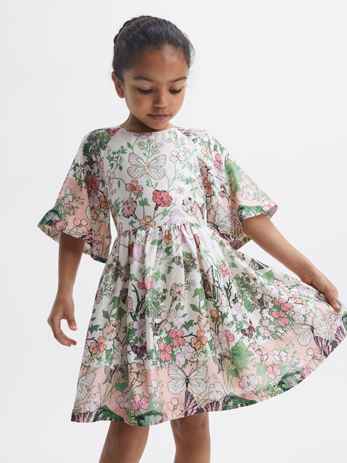 Reiss Marnie Floral Print Bell Sleeve Dress | REISS USA