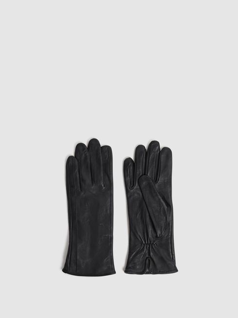 Reiss Black Giselle Leather Ruched Gloves
