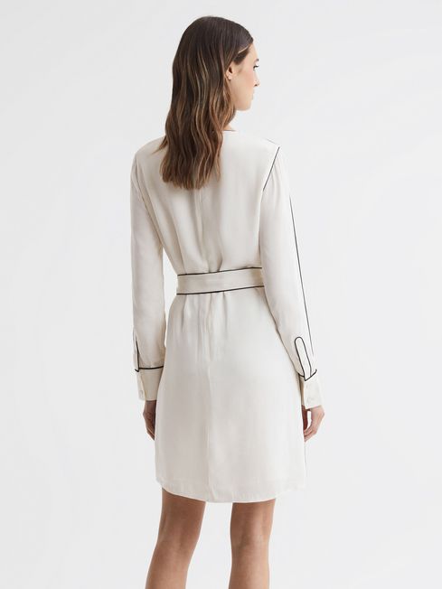 Reiss Cream Elainy Belted Trim Dress