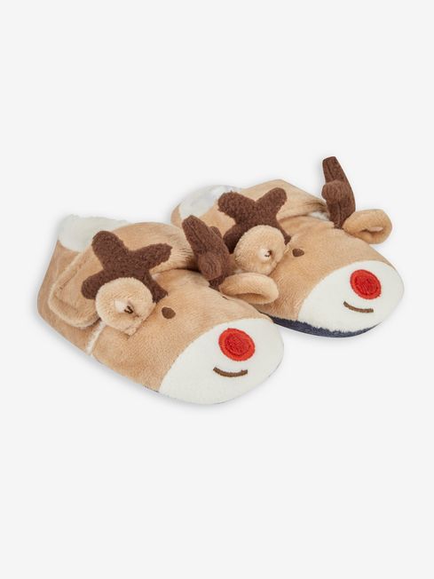 JoJo Maman Bébé Mocha Girls' Reindeer Easy On Slippers
