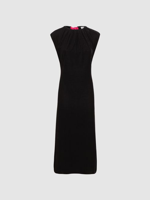 1901 velvet trim best sale tie neck dress