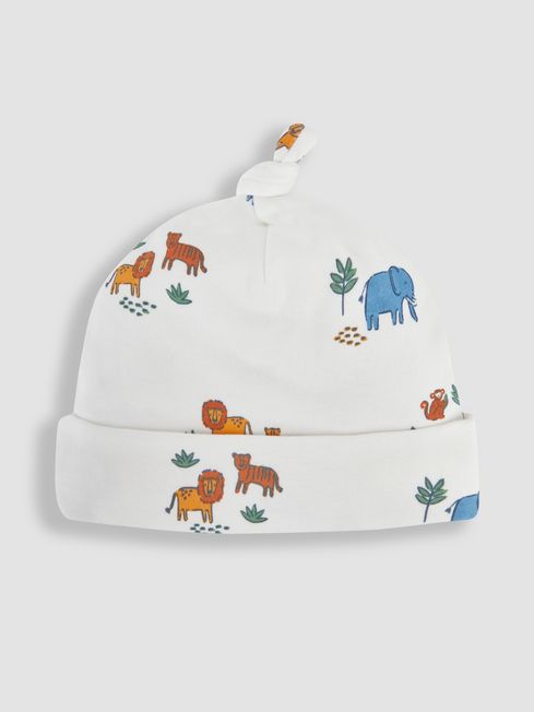 JoJo Maman Bébé Cream Safari Print Cotton Baby Hat