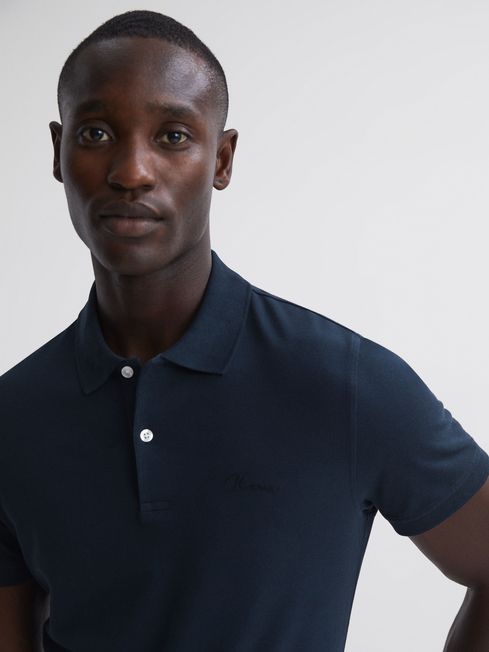 Reiss Peters Slim Fit Garment Dyed Embroidered Polo Shirt | REISS Australia