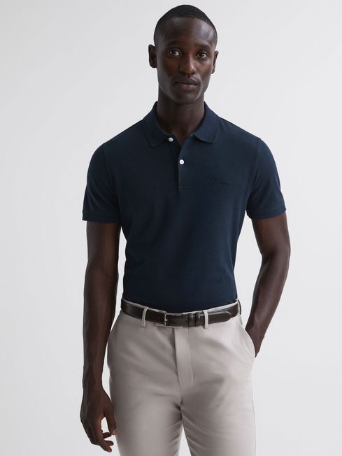 Reiss Peters Slim Fit Garment Dyed Embroidered Polo Shirt | REISS Australia
