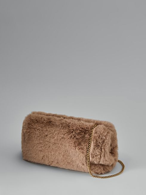 Reiss Natural Monza Faux Fur Clutch Bag