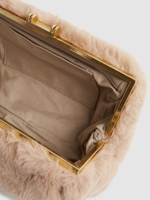Reiss Natural Monza Faux Fur Clutch Bag