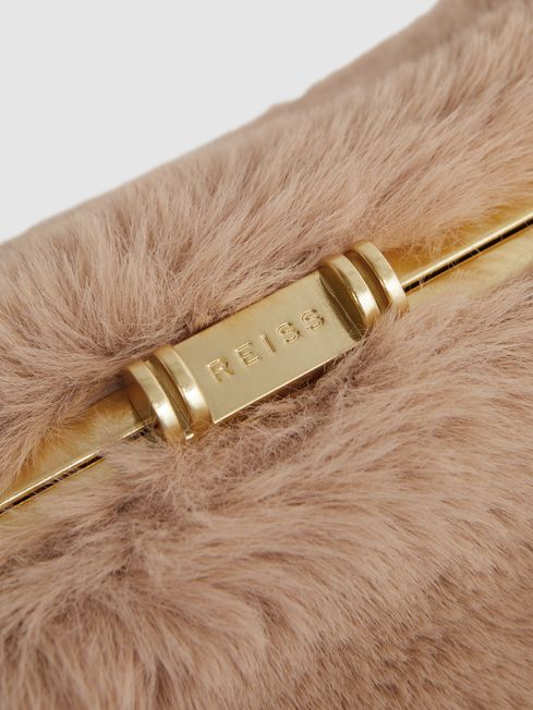 Reiss Natural Monza Faux Fur Clutch Bag