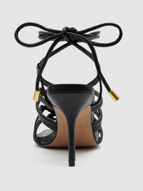 Reiss Black Keira Strappy Open Toe Heeled Sandals