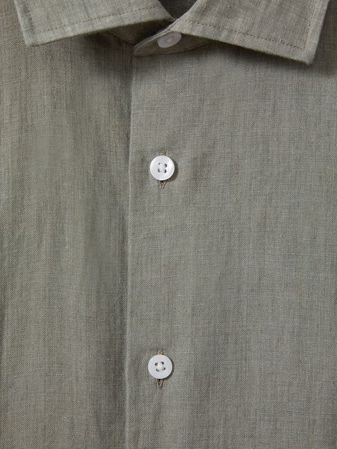 Reiss Pistachio Holiday Slim Fit Linen Button-Through Shirt