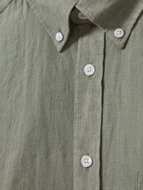 Reiss Pistachio Queens Linen Button-Down Collar Shirt