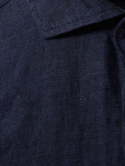 Reiss Navy Ruban 9-13 yrs Striped Linen Cutaway Collar Shirt