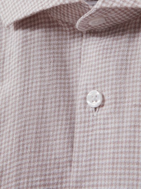 Linen Button-Through Shirt in Oatmeal Puppytooth