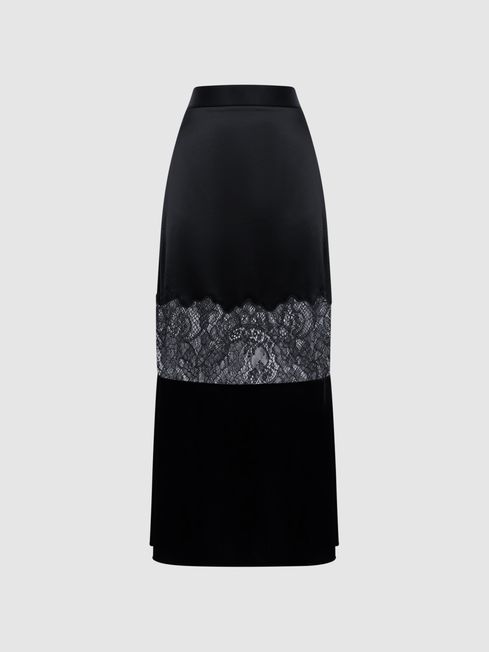 Reiss Tilly Fitted Satin-Velvet Midi Skirt | REISS USA