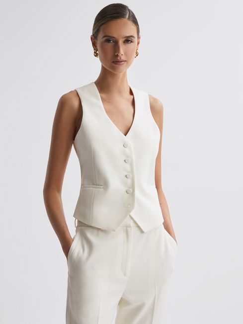 Reiss Off White Mila Tailored Fit Wool Suit Waistcoat