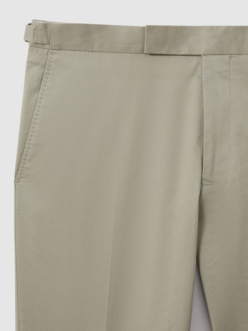 Slim Fit Cotton Blend Adjuster Trousers in Sage