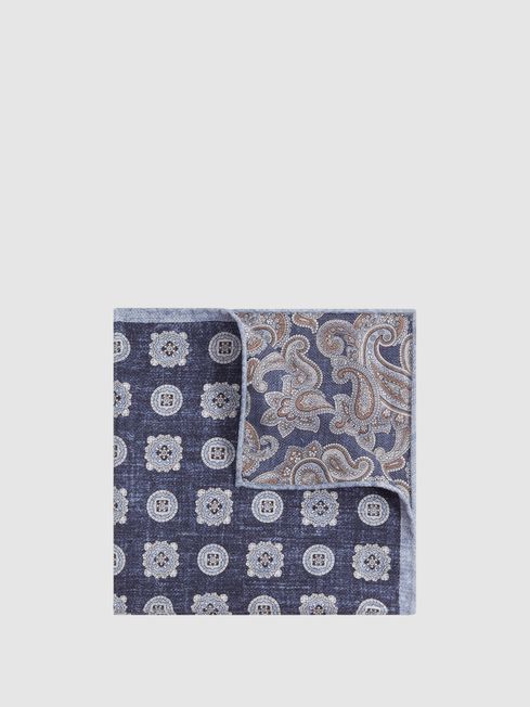 Reiss Indigo Melange Tindari Silk Reversible Pocket Square