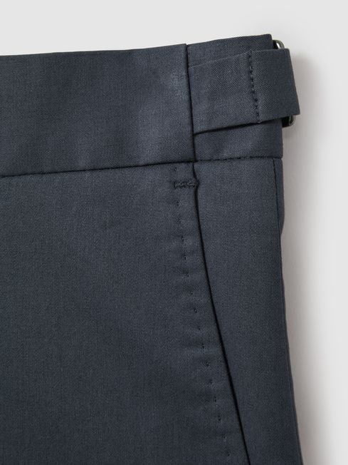Slim Fit Cotton Blend Adjuster Trousers in Airforce Blue