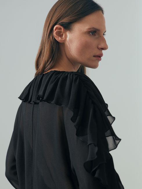 Silk Ruffle Blouse in Black
