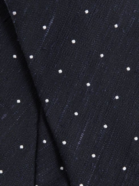 Silk Blend Textured Polka Dot Tie in Navy