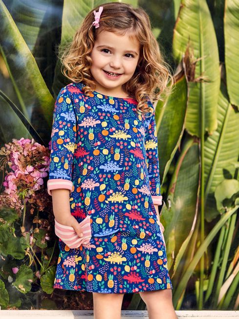 Buy Navy Girls Sweet Dinosaur Print A Line Dress from the JoJo Maman Bebe UK online shop