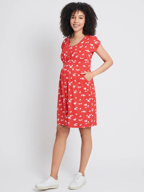 JoJo Maman Bébé Red Floral Maternity & Nursing Tunic Dress