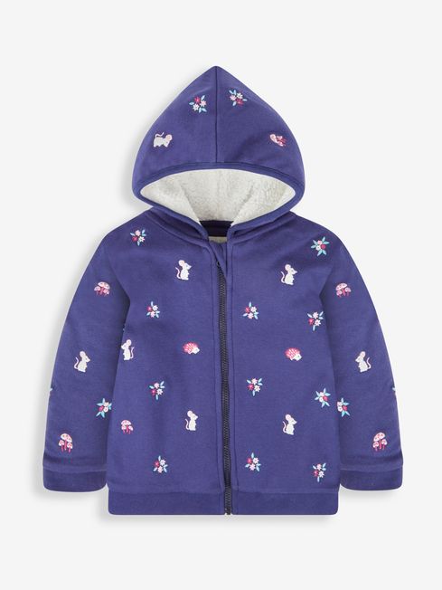 JoJo Maman Bébé Navy Girls' Mouse Embroidered Cosy Hoodie