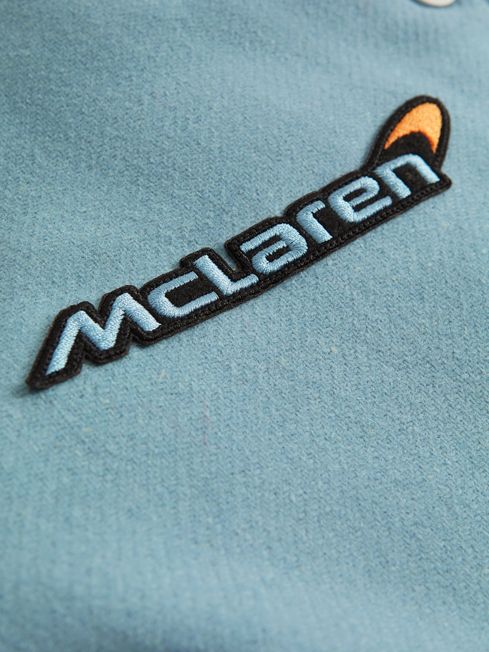 Reiss x McLaren F1 Team Soft Blue/Ecru McLaren F1 Leather Varsity Jacket