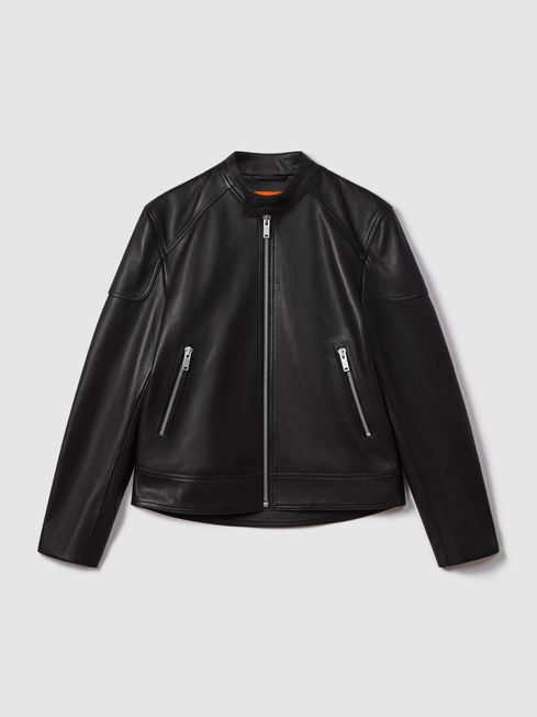 Reiss x McLaren F1 Team Black Embossed Leather Jacket