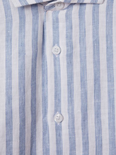 Reiss Soft Blue Herringbone Stripe Ruban Senior Linen Cutaway Collar Shirt