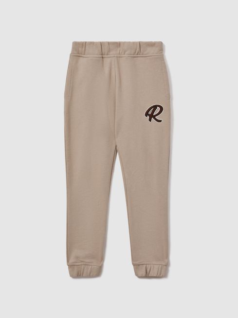 Reiss Taupe Toby Teen Cotton Elasticated Waist Motif Joggers
