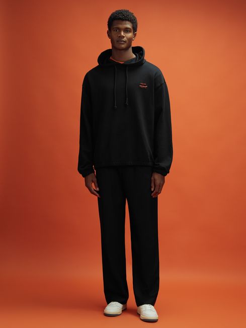 Reiss x McLaren F1 Team Black McLaren F1 Elasticated Cotton Hoodie