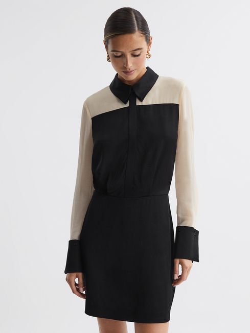 Reiss Black Veneto Fitted Shirt Mini Dress