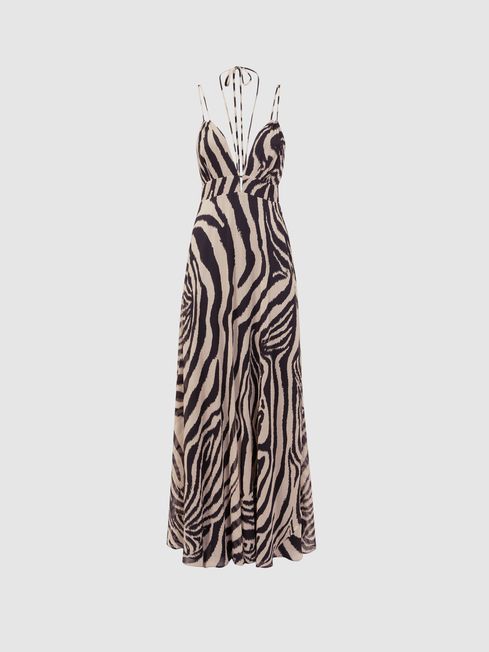 Zebra Print Maxi Dress in Black White