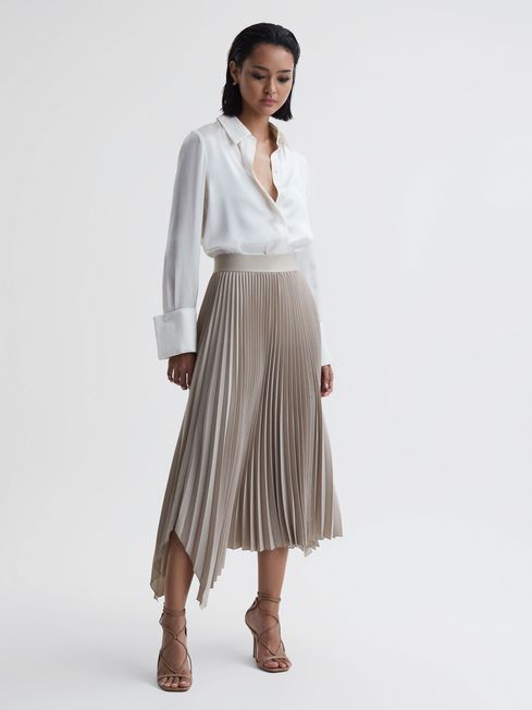 Reiss - jodie pleated asymmetric midi skirt
