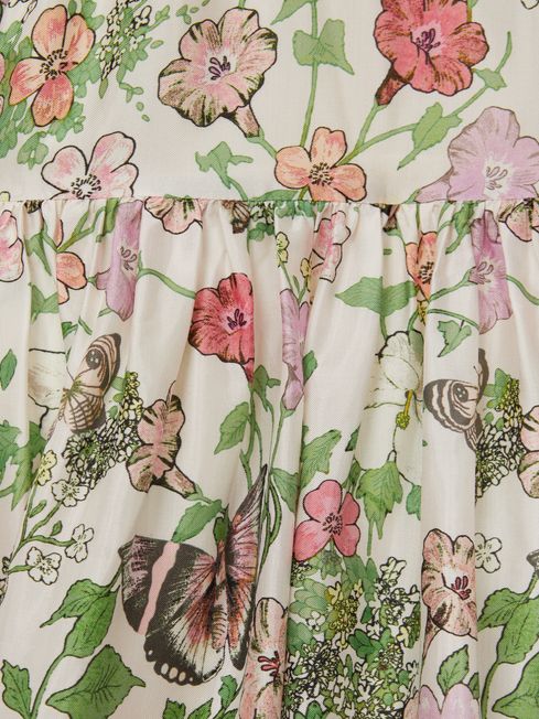 Reiss Ivory Print Marnie Junior Floral Print Bell Sleeve Dress