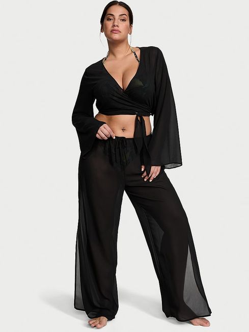 Victoria's Secret Black Sheer Crinkle Cover Up Trousers