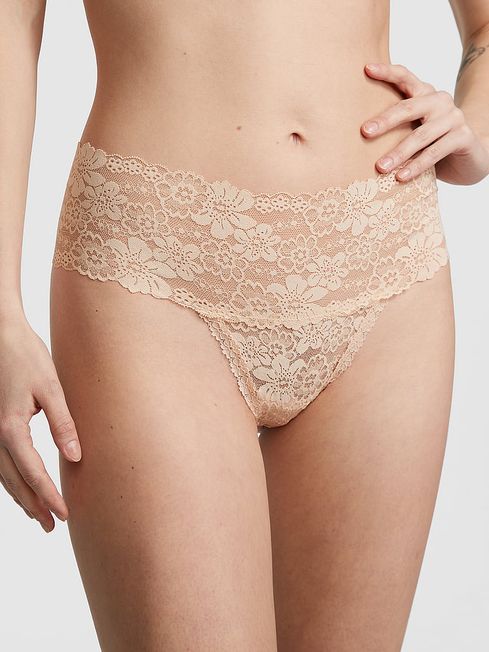 Victoria's Secret PINK Marzipan Nude Hipster Thong Lace Knickers
